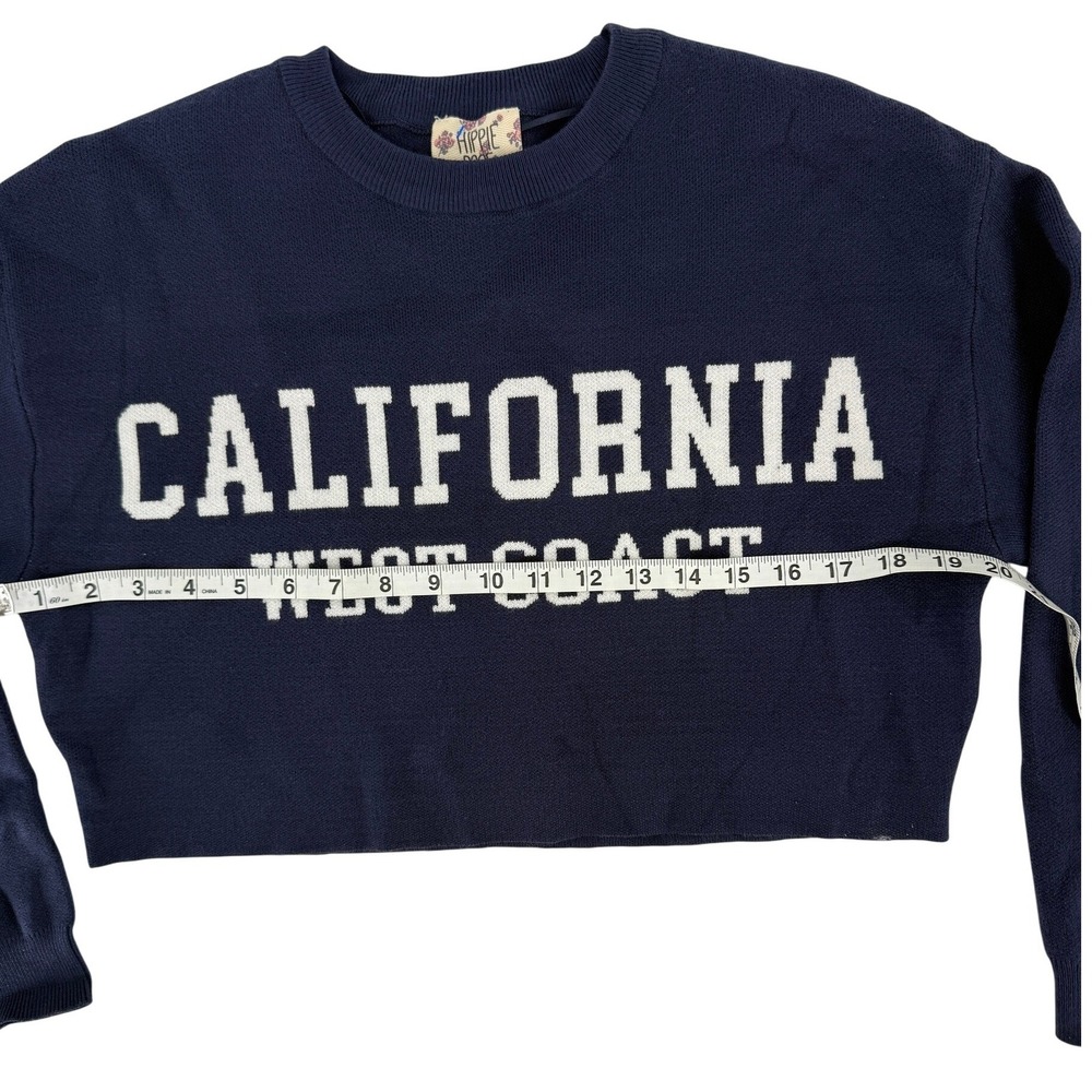 Hippie Rose California West Coast Cropped Sweater Navy‎ Blue Varisty Boho Chic - Picture 6 of 7